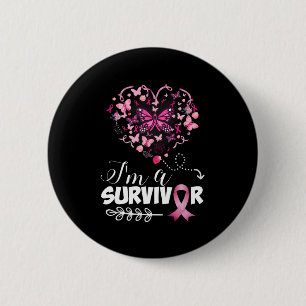 Breast Cancer Awareness Pink Butterfly Heart I'm A Button