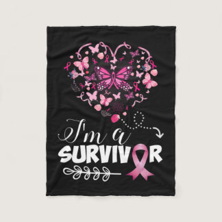 Breast Cancer Awareness Pink Butterfly Heart I'm A Fleece Blanket