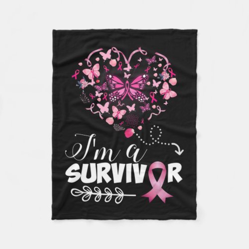 Breast Cancer Awareness Pink Butterfly Heart Im A Fleece Blanket