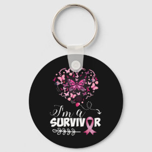 Breast Cancer Awareness Pink Butterfly Heart I'm A Keychain
