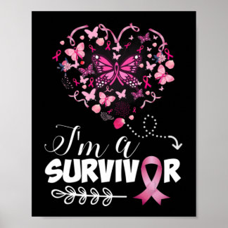 Breast Cancer Awareness Pink Butterfly Heart I'm A Poster