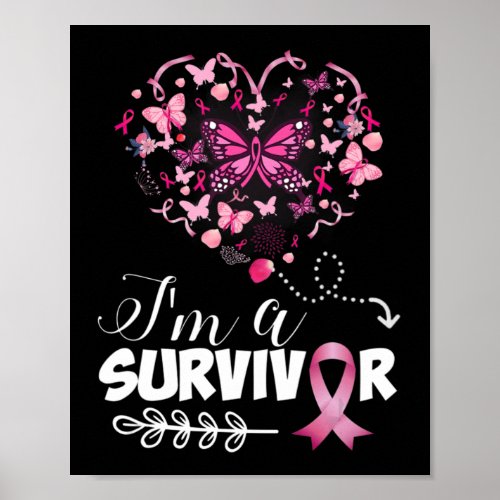 Breast Cancer Awareness Pink Butterfly Heart Im A Poster