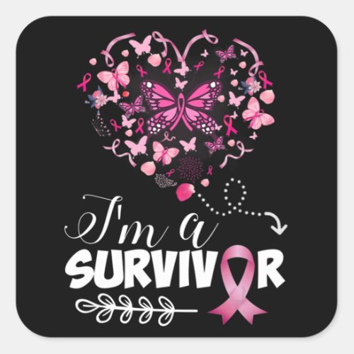 Breast Cancer Awareness Pink Butterfly Heart Im A Square Sticker