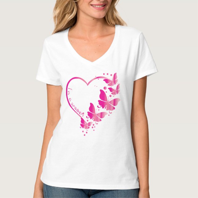 Breast Cancer Awareness Pink Butterfly Heart T-Shirt (Front)