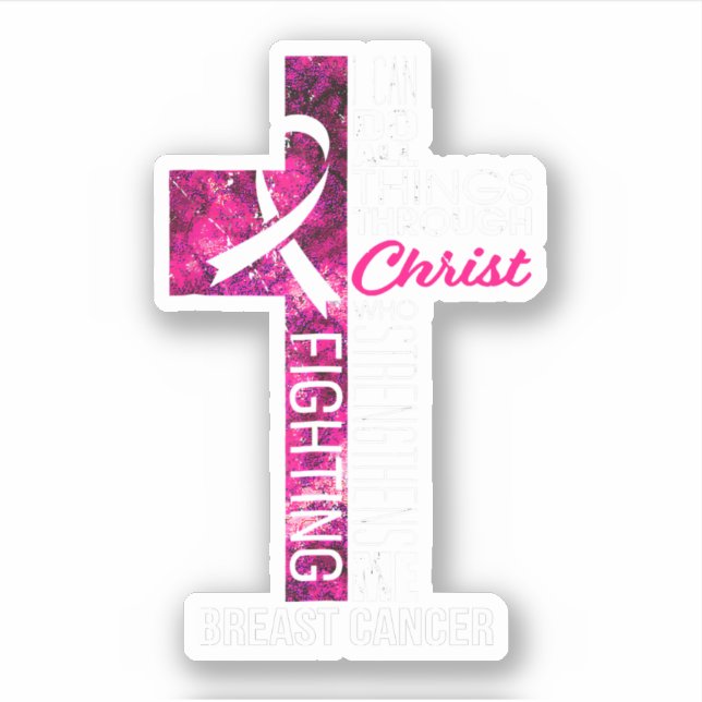 Breast Cancer Awareness Pink Cross Christian Sticker (Front)