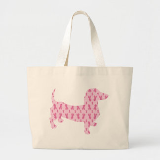 Breast Cancer Awareness Pink Dachshund Large Tote Bag