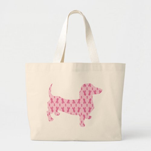 Breast Cancer Awareness Pink Dachshund Large Tote Bag