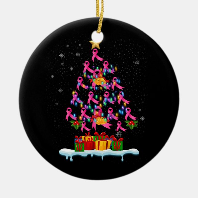 Breast Cancer Awareness Pink Family Matching Chris Ceramic Ornament (Front)