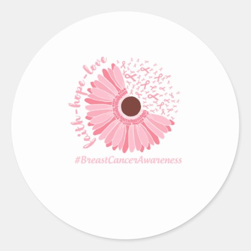 Breast Cancer Awareness Pink Flower Classic Round Sticker
