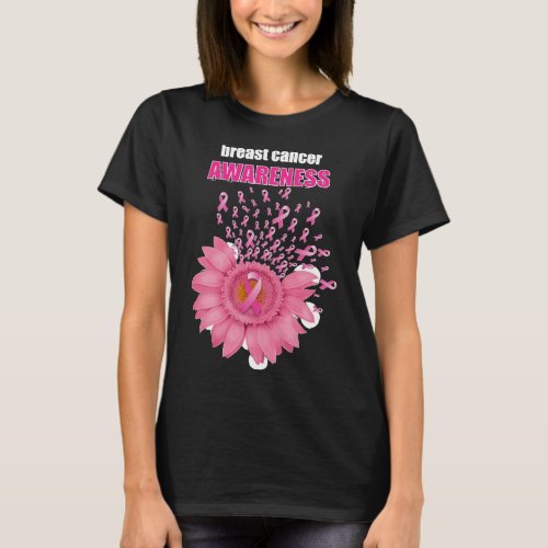 Breast Cancer Awareness Pink Flower Ribbon Faith H T_Shirt