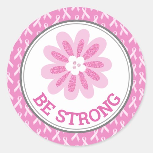 Breast Cancer Awareness Pink Glitter Flower  Classic Round Sticker