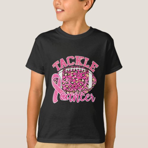 Breast Cancer Awareness Pink Leopard Football Ribb T_Shirt