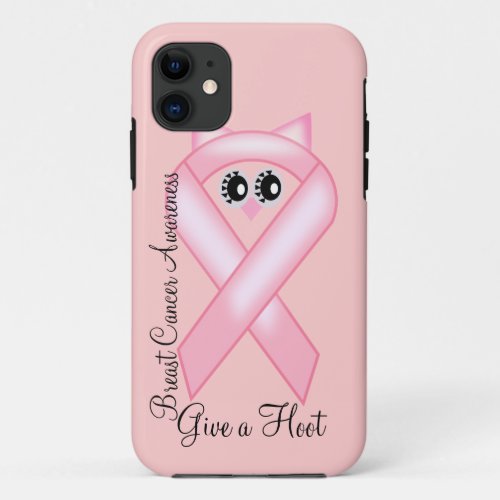 Breast Cancer Awareness _ Pink Owl Ribbon iPhone 11 Case