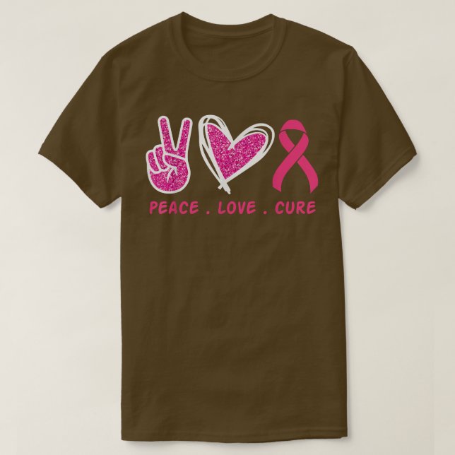Breast Cancer Awareness Pink Peace Love Cure Faith T-Shirt (Design Front)
