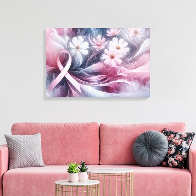 Breast Cancer Awareness Pink Ribbon Abstract Canvas Print (Insitu(LivingRoom))
