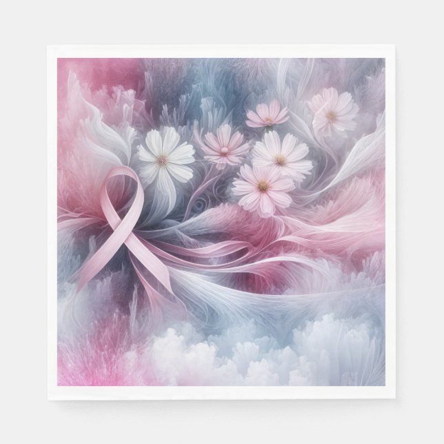 Breast Cancer Awareness Pink Ribbon Abstract Napkins (Front)