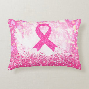 Breast Cancer Awareness Pink Ribbon Accent Pillow