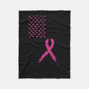 Breast Cancer Awareness Pink Ribbon American Flag  Fleece Blanket