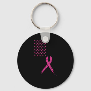 Breast Cancer Awareness Pink Ribbon American Flag Keychain