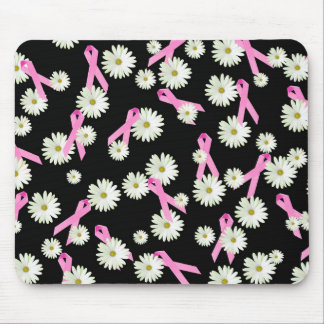 Breast cancer awareness pink ribbon and daisy mouse pad