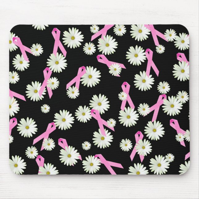 Breast cancer awareness pink ribbon and daisy mouse pad (Front)