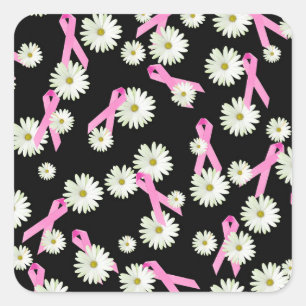 Breast cancer awareness pink ribbon and daisy square sticker