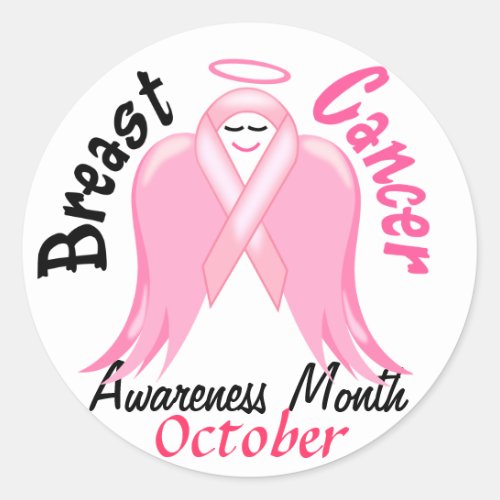 Breast Cancer Awareness _ Pink Ribbon Angel Classic Round Sticker