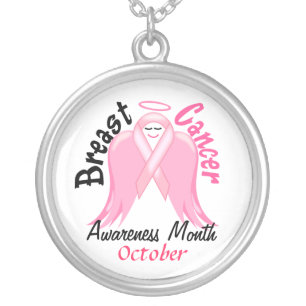 Breast Cancer Awareness - Pink Ribbon Angel Silver Plated Necklace