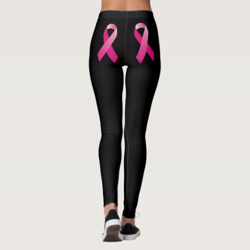 Breast Cancer Awareness Pink Ribbon Black Leggings