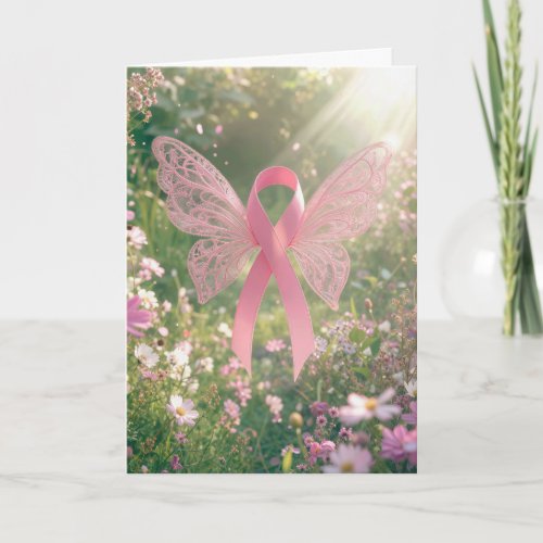 Breast Cancer Awareness Pink Ribbon Butterfly  Card