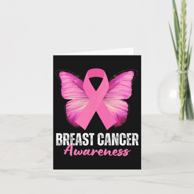 Breast Cancer Awareness Pink Ribbon Butterfly  Card (Front)