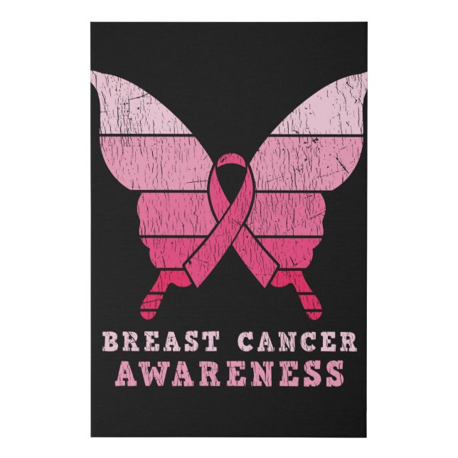 Breast Cancer Awareness Pink Ribbon Butterfly Gift Faux Canvas Print (Front)