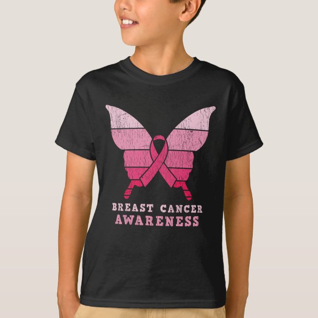 Breast Cancer Awareness Pink Ribbon Butterfly Gift T-Shirt (Front)