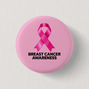 Breast Cancer Awareness Pink Ribbon Button