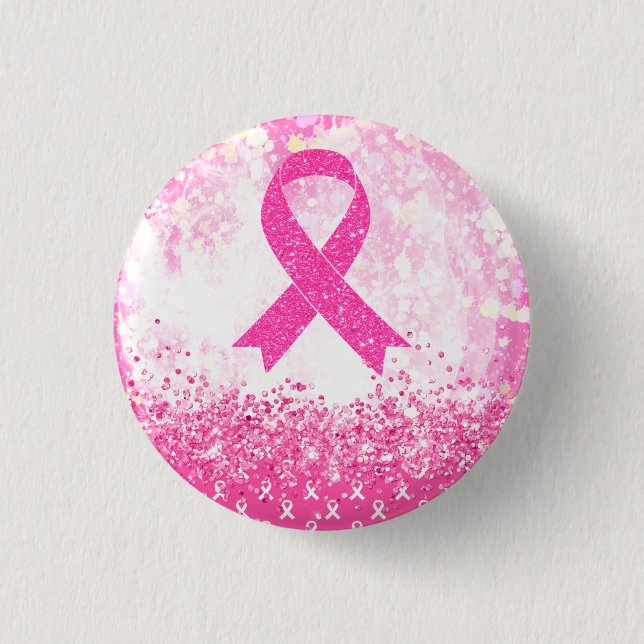 Breast Cancer Awareness Pink Ribbon  Button (Front)