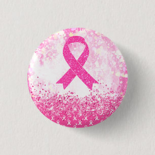 Breast Cancer Awareness Pink Ribbon Button