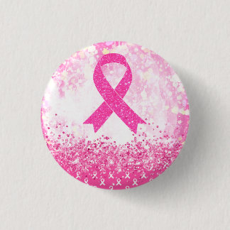 Breast Cancer Awareness Pink Ribbon Button