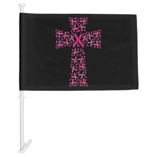 Breast Cancer Awareness Pink Ribbon Cross Car Flag