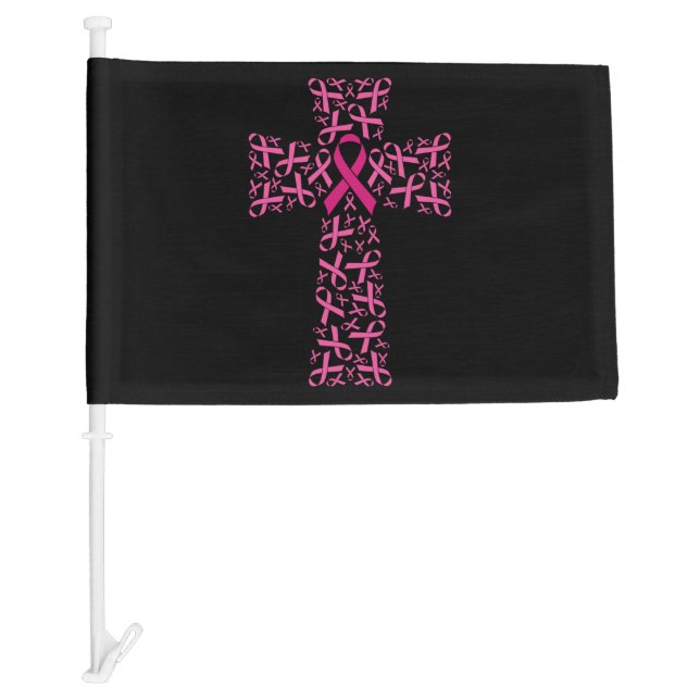 Breast Cancer Awareness Pink Ribbon Cross Car Flag (Front)
