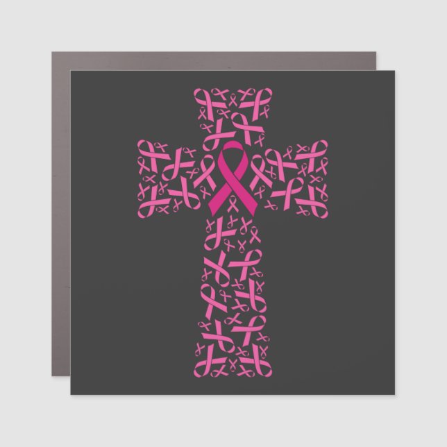 Breast Cancer Awareness Pink Ribbon Cross  Car Magnet (Front)