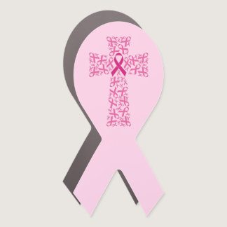 Breast Cancer Awareness Pink Ribbon Cross Car Magnet