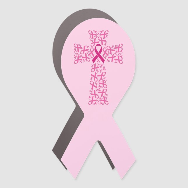 Breast Cancer Awareness Pink Ribbon Cross Car Magnet (Front)