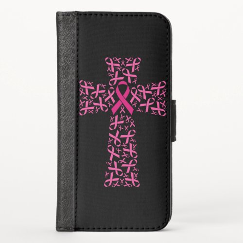 Breast Cancer Awareness Pink Ribbon Cross  iPhone X Wallet Case