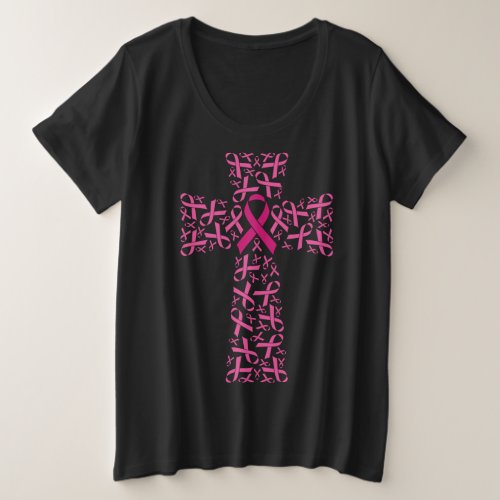 Breast Cancer Awareness Pink Ribbon Cross Plus Size T_Shirt