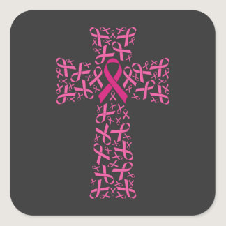 Breast Cancer Awareness Pink Ribbon Cross  Square Sticker