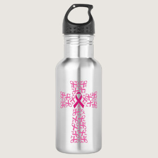 Breast Cancer Awareness Pink Ribbon Cross  Stainless Steel Water Bottle