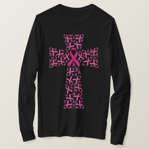 Breast Cancer Awareness Pink Ribbon Cross  T_Shirt