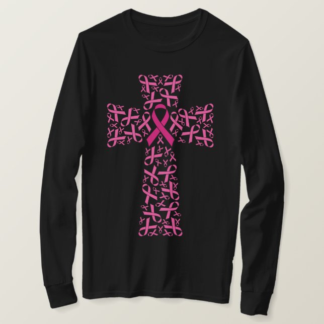 Breast Cancer Awareness Pink Ribbon Cross  T-Shirt (Design Front)