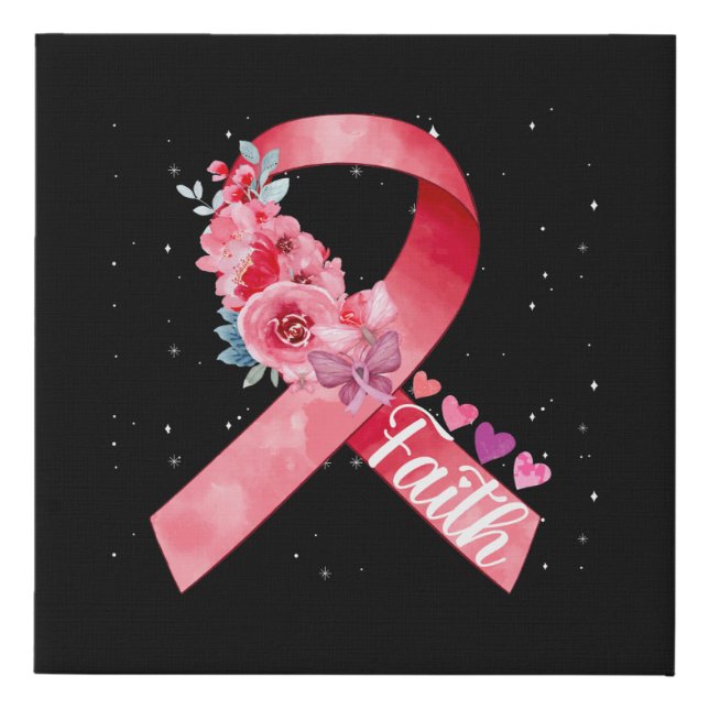 Breast Cancer Awareness Pink Ribbon Faux Canvas Print (Front)
