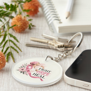 Breast Cancer Awareness Pink Ribbon Fight Hope Keychain
